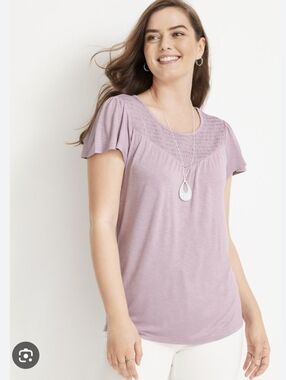 Maurices NWOT 1X Women's Lavender Short Sleeve Smocked Yoke Top